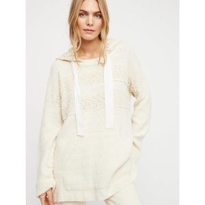 Free People Hoodie XS Beige Knit Hoodie Candy Crochet Long Sleeve Tunic
